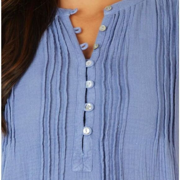 LOLA RIVER Womens LARGE Solid Pleated Button Front Swing Dress - BLUE - Picture 4 of 9